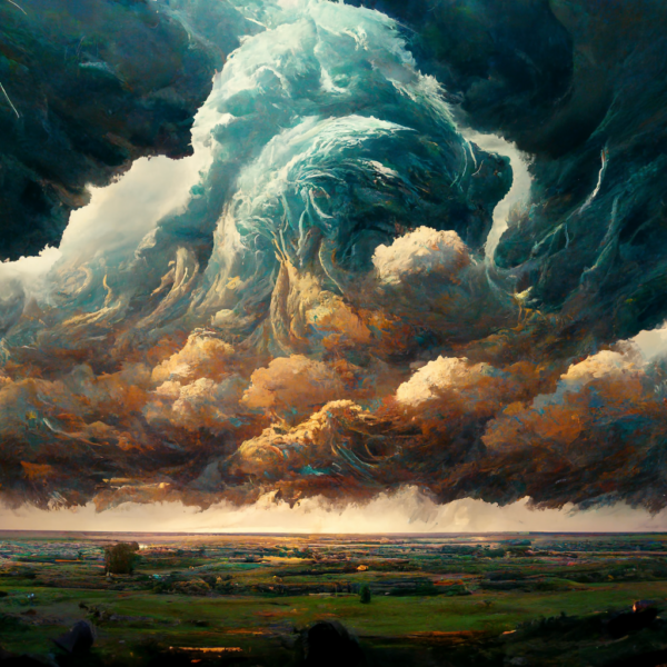 God of storm clouds over the horizon, Midjourney
